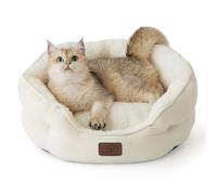 Bedsure Cat Bed for Indoor Cats - 51x48x15cm Round Washable Kitten Bed with Slip-Resistant Bottom and Reversible Cushion, White