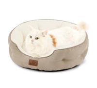 Bedsure Cat Bed for Indoor Cats - 51x48x15cm Round Washable Kitten Bed with Slip-Resistant Bottom and Reversible Cushion, Camel