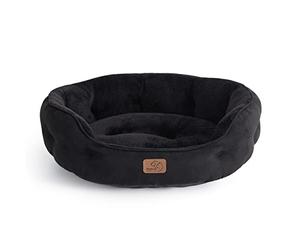 Bedsure Cat Bed for Indoor Cats - 51x48x15cm Round Washable Kitten Bed with Slip-Resistant Bottom and Reversible Cushion, Black
