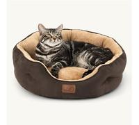 Bedsure Cat Bed for Indoor Cats Round Washable, 51x48cm | Small Cat Bed with Soft Reversible Cushion, Kitten Pet Bed with Slip-Resistant Bottom, Brown