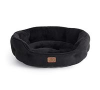 Bedsure Cat Bed for Indoor Cats Round Washable, 51x48cm | Small Cat Bed with Soft Reversible Cushion, Kitten Pet Bed with Slip-Resistant Bottom, Black