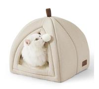 Bedsure Cat Cave Bed Igloo - Cat Tent Bed House with Removable Washable Cushion Pillow Foldable Portable Pet Bed,Beige, 40x40x40cm