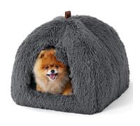 Bedsure Cat Cave Bed Igloo - Fluffy Cat Bed House with Removable Washable Cushion Pillow Foldable Portable Pet Bed, 44x44x44cm，Dark Grey