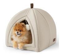 Bedsure Cat Cave Bed Igloo - Large Cat Tent Bed House with Removable Washable Cushion Pillow Foldable Portable Pet Bed, 44x44x44cm, Beige