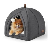 Bedsure Cat Cave Bed Igloo - Large Cat Tent Bed House with Removable Washable Cushion Pillow Foldable Portable Pet Bed,Dark Grey, 44x44x44cm