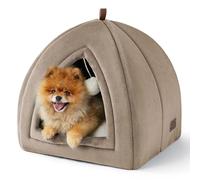 Bedsure Cat Cave Bed Indoor - Large Flannel Hooded Cat Igloo House, 44x44x44cm Enclosed Foldable Pet Bed with Removable Washable Cushion Pillow, Camel