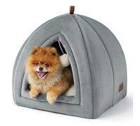 Bedsure Cat Cave Bed Indoor - Large Flannel Hooded Cat Igloo House, 44x44x44cm Enclosed Foldable Pet Bed with Removable Washable Cushion Pillow, Grey