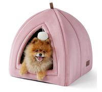 Bedsure Cat Cave Bed Indoor - Large Flannel Hooded Cat Igloo House, 44x44x44cm Enclosed Foldable Pet Bed with Removable Washable Cushion Pillow, Pink