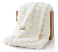 Bedsure Cosy Bubble Fleece Blanket - Soft Plush Throw Blanket for Adults, Lightweight & Warm, Off White, 150x200 cm for Sofa Throw, Bed, Gift Idea