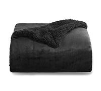 BEDSURE Cuddly Blanket - Warm Sherpa Wool Blanket & Sofa Blanket, Fluffy Sofa Throw Blanket, Thick Couch Blanket, Fleece Blanket, Fluffy Blanket for Couch, Black, 130 x 150 cm