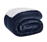 BEDSURE Cuddly Blanket - Warm Sherpa Wool Blanket & Sofa Blanket, Fluffy Sofa Throw Blanket, Thick Couch Blanket, Fleece Blanket, Fluffy Blanket for Couch, Navy Blue, 130 x 150 cm
