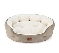 Bedsure Dog Bed for Small Dogs - 63x53x20cm Round Washable Large Cat Beds, Pet Bed for Small Dog and Puppy with Slip-Resistant Bottom and Reversible Cushion, Camel