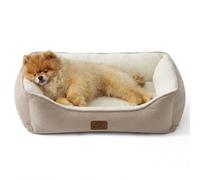 Bedsure Dog Bed Medium Washable - Rectangle Small Dog Bed with Anti-Slip Bottom, Anti-Anxiety Pet Basket for Puppy and Large Cat, 63.5x53 cm, Camel