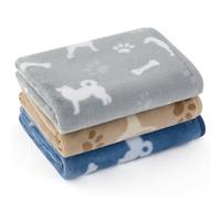 Bedsure Dog Blanket, 3 Pack Fleece Puppy Blankets, Soft Fluffy Washable Cat Blankets Portable for Indoor, Outdoor, Sofa, Bed, Furniture, Grey/Brown/Blue M (76x102 cm)