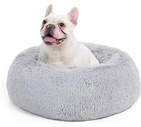Bedsure Donut Dog Bed Medium - Anti Anxiety Puppy Bed for Small Dogs, Fluffy Calming Large Cat Bed Washable, Light Grey, 60x60x20cm