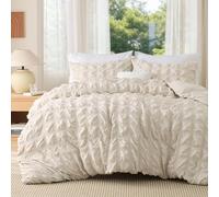 Bedsure Double Duvet Cover Set - Beige Seersucker Duvet Cover Sets, Puckering Textured Bedding Set, Soft Breathable Quilt Cover with Zipper Closure, 200x200 cm with 2 Pillowcases