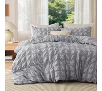 Bedsure Double Duvet Cover Set - Grey Seersucker Duvet Cover Sets, Puckering Textured Bedding Set, Soft Breathable Quilt Cover with Zipper Closure, 200x200 cm with 2 Pillowcases