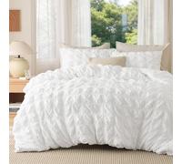 Bedsure Double Duvet Cover Set - White Seersucker Duvet Cover Sets, Puckering Textured Bedding Set, Soft Breathable Quilt Cover with Zipper Closure, 200x200 cm with 2 Pillowcases