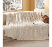 Bedsure Electric Blanket 180 x 200 cm, Automatic Shut Off, 6 Heat Levels, 10 H Timer, 8H Overheating Protection, Cozy for Home & Office, Striped Cream