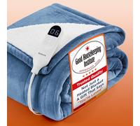 Bedsure Electric Blanket Heated Throw - 6 Heat Levels & 10 Timer Settings, Ultra-Soft Flannel & Sherpa Fast Heating Throw, 130x160cm, Overheat Protection, Navy Blue