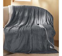 Bedsure Electric Blanket Heated Throw - 6 Heat Levels & 10 Timer Settings, Ultra-Soft Flannel & Sherpa Fast Heating Throw, 130x160cm, Overheat Protection, Grey