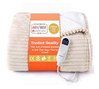 Bedsure Electric Blanket Heated Throw - Ribbed Flannel 130x180cm, Cream | Ribbed flannel with 6 heat settings and 10-hour timer with fast heating and overheat protection