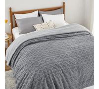 Bedsure Fleece Blanket 220 x 240 cm - Double Bed Cover, Grey, Large Size Sofa Blanket, Soft and Warm Sherpa Blanket