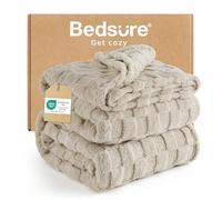 Bedsure Fleece Blanket King Size for Bed - Soft Cosy Checkered Large Blankets, Fluffy Warm Throw for Women and Girls, Beige, 228x274 cm
