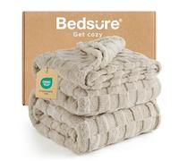 Bedsure Fleece Blanket King Size - Soft Cosy Checkered Large Blankets for Bed, Fluffy Warm Throw for Women and Girls, Beige, 230x270 cm