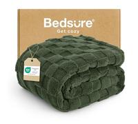 Bedsure Fleece Throw Blanket for Bed - Soft Cosy Checkered Blankets for Sofa, Fluffy Warm Double Throw for Women and Girls, Olive Green, 152x203 cm