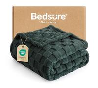 Bedsure Fleece Throw Blanket for Bed - Soft Cosy Checkered Blankets for Sofa, Fluffy Warm Double Throw for Women and Girls, Dark Green, 152x203 cm