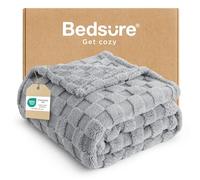 Bedsure Fleece Throw Blanket for Bed - Soft Cosy Checkered Blankets for Sofa, Fluffy Warm Double Throw for Women and Girls, Grey, 152x203 cm