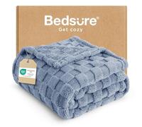 Bedsure Fleece Throw Blanket for Bed - Soft Cosy Checkered Blankets for Sofa, Fluffy Warm Double Throw for Women and Girls, Blue, 152x203 cm