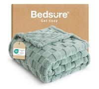 Bedsure Fleece Throw Blanket for Sofa - Soft Cosy Checkered Blankets for Women and Girls, Fluffy Warm Single Throw for Bed, Sage Green, 127x152 cm