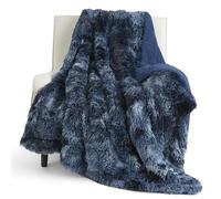 Bedsure Fluffy Sherpa Fleece Blanket - Soft Plush Double Faux Fur Blanket for Couch, Bed, Sofa, Cozy and Warm Furry Shaggy Decorative Throw Gifts for Adults, Tie Dye Navy, 150x200 cm