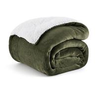 Bedsure GentleSoft Sherpa Fleece Throw Blanket Twin Size for Couch - Thick and Warm, Soft Fuzzy Plush Twin Blanket for Winter, Olive Green, 60x80 Inches