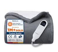 Bedsure Heated Blanket Electric Throw - Flannel Electric Blanket, Heating with 10 Time Settings, 6 Heat Settings, Overheat Protection, 130x160cm, Grey