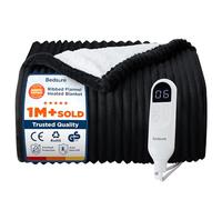 Bedsure Heated Blanket Electric Throw - Ribbed Flannel Electric Blanket, Heating with 10 Time Settings, 6 Heat Settings, Overheat Protection, 130x160cm, Striped Black