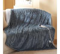 Bedsure Heated Blanket Electric Throw - Ribbed Flannel Electric Blanket, Heating with 10 Time Settings, 6 Heat Settings, Overheat Protection, 130x160cm, Striped Grey
