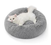 Bedsure Large Cat Donut Bed - 50x50x16cm Small Dog Bed for Indoor Cats and Puppy, Washable Round Cat Beds for Small Dogs, Fluffy Calming Anti Anxiety Kitten Bed, Light Grey