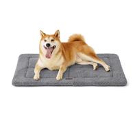 Bedsure Large Dog Bed Mat - Washable Fleece Foam Pet Bed Reversible Pet Mat, Dog Crate Mattress for Large Pets, 89x58cm, Light Grey