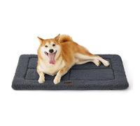 Bedsure Large Dog Bed Mat - Washable Fleece Foam Pet Bed Reversible Pet Mat, Large Dog Crate Mattress for Pets, 89x58cm, Dark Grey
