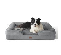 Bedsure Large Dog Bed Sofa - Washable Orthopedic Dog Beds and Couch with Removable Flannel Cover, Waterproof Dog Pillow with U-Shape Bolster, Grey Squre Pet Bed, 89x63x16cm