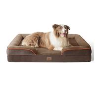 Bedsure Large Dog Bed Sofa - Washable Orthopedic Dog Beds and Couch with Removable Flannel Cover, Waterproof Dog Pillow with U-Shape Bolster, Brown Squre Pet Bed, 97x71x16cm