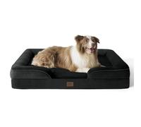 Bedsure Large Dog Bed Sofa - Washable Orthopedic Dog Beds and Couch with Removable Flannel Cover, Waterproof Dog Pillow with U-Shape Bolster, Black Squre Pet Bed, 97x71x16cm