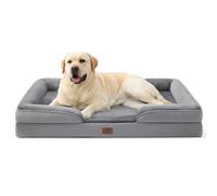 Bedsure Large Dog Bed Sofa - Washable Orthopedic Dog Couch, 114x81x17.5cm | Waterproof Inner Liner, Removable Flannel Cover, Dog Pillow with U-Shape Bolster, Extra Large Grey Squre Pet Bed