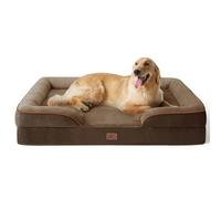 Bedsure Large Dog Bed Sofa - Washable Orthopedic Dog Couch, 122x89x20cm | Waterproof Inner Liner, Removable Flannel Cover, Dog Pillow with U-Shape Bolster, Brown Squre Pet Bed