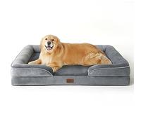 Bedsure Large Dog Bed Sofa - Washable Orthopedic Dog Couch, 122x89x20cm | Waterproof Inner Liner, Removable Flannel Cover, Dog Pillow with U-Shape Bolster, Grey Squre Pet Bed