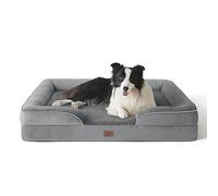 Bedsure Large Dog Bed Sofa - Washable Orthopedic Dog Beds and Couch with Removable Flannel Cover, Waterproof Dog Pillow with U-Shape Bolster, Grey Squre Pet Bed, 89x63x16cm