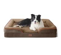 Bedsure Large Dog Bed Sofa - Washable Orthopedic Dog Couch, 89x63x16cm | Waterproof Inner Liner, Removable Flannel Cover, Dog Pillow with U-Shape Bolster, Brown Squre Pet Bed